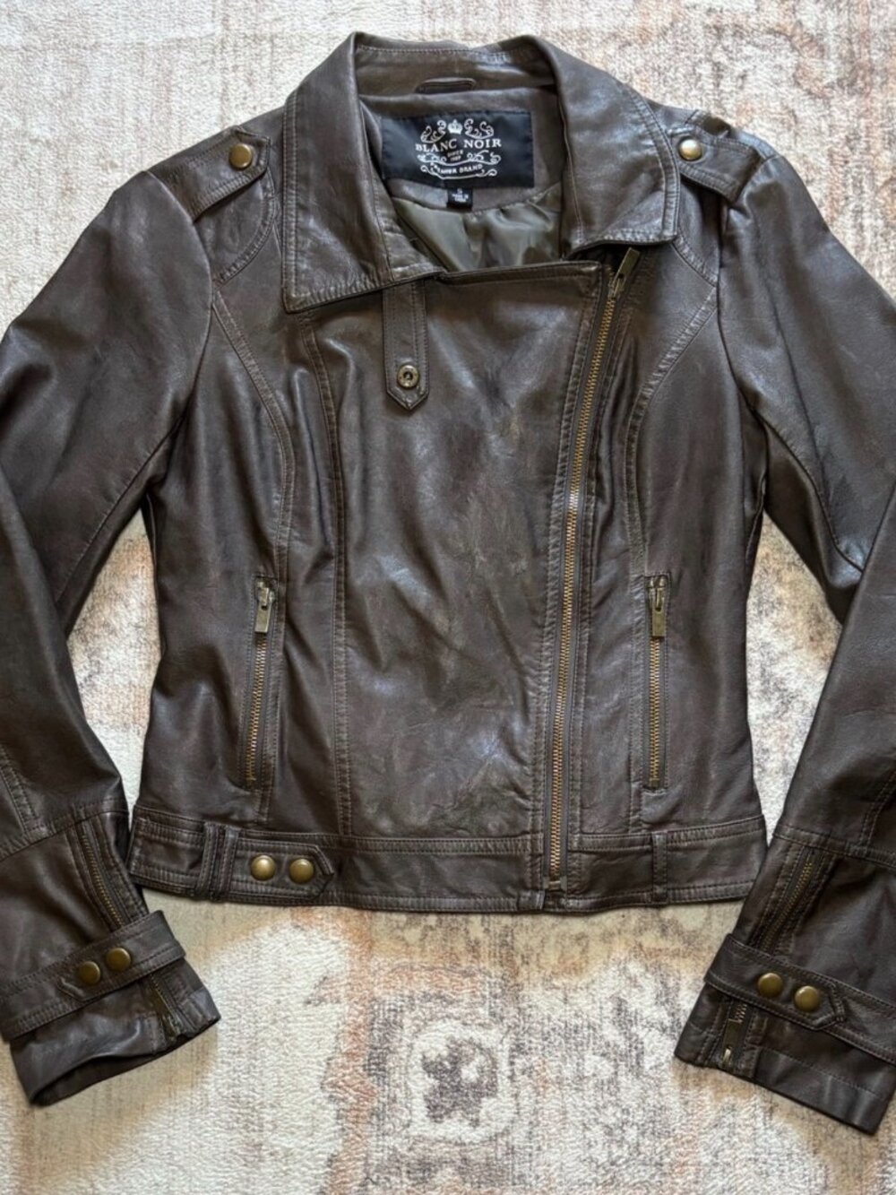 Blanc Noir Gray Faux Leather Moto Jacket Women's SZ S Asymmetrical Zip - Picture 1 of 7